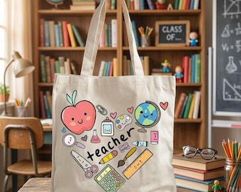 Teacher Tote Bag, Cute Teacher Gift, Back to School Gift for Teacher, Teacher Bag, Kindergarten Preschool Teacher Tote