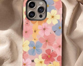 Pastel Floral Phone Case, Cute Flower iPhone Case, Soft Aesthetic Spring Summer Phone Cover, Girly Floral Case