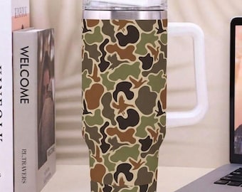 Duck Camo 40oz Tumbler with Handle, Waterfowl Hunting Cup, Camouflage Travel Mug, Duck Hunter Gift, Outdoor Country Lifestyle Cup