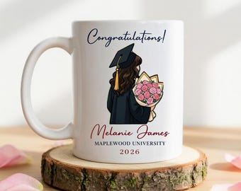 Personalized Graduation Mug 2026, Custom Name College Grad Gift, Congrats Graduate Coffee Cup, Graduation Gift for Her