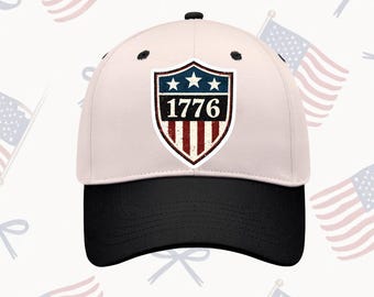 1776 Patriotic Baseball Cap, American Flag Hat, USA Independence Hat, 4th of July Cap, Vintage USA Shield Cap, Freedom Patriotic Gift