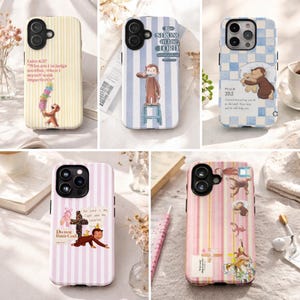 May include: A collection of phone cases featuring cartoon monkey illustrations and religious quotes. Designs include striped and checkered patterns in various colors, with text such as "Be Strong in the Lord" and "Do not limit God."
