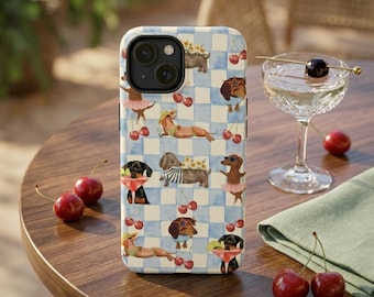 Dachshund Phone Case, Striped Wiener Dog Case, Cute Sausage Dog Cover, Colorful Pet Lover Gift, Aesthetic Dog Case