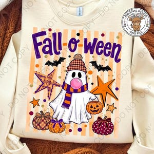 Fall-o-ween Ghost Blowing Bubble Png, Trending Striped Fall Halloween Shirt Sublimation Designs (Digital Download)
