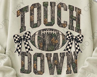 Camo Checkered Football Touchdown PNG, Trendy Football Shirt PNG, Game Day Football Sublimation Design (Digital Download)