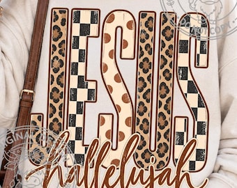Jesus Hallelujah png, Christian png, Fall Distressed png, Leopard Print PNG, Girly Png, Trendy png design