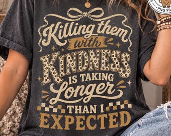 Killing Them With Kindness Png, Funny Sarcastic Png, Trendy Leopard Sassy Quote Checkered Shirt Sublimation Design (Digital Download)