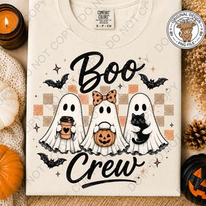 Boo Crew PNG, Cute Halloween Ghost Bats Trendy Shirt Sublimation Design DTF Print Ready File (Digital Download) image 4