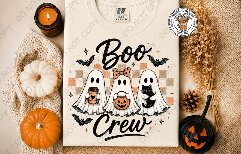 Boo Crew PNG, Cute Halloween Ghost Bats Trendy Shirt Sublimation Design DTF Print Ready File (Digital Download) image 4