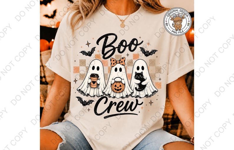 Boo Crew PNG, Cute Halloween Ghost Bats Trendy Shirt Sublimation Design DTF Print Ready File (Digital Download) image 6
