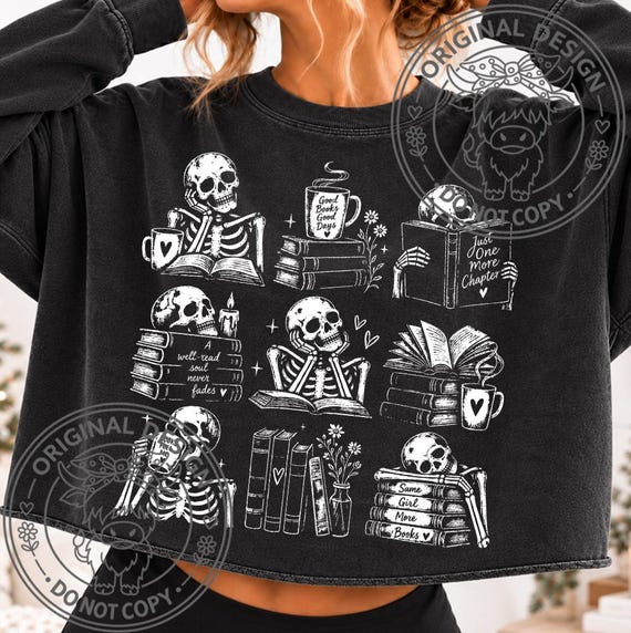 Bookish Skeleton Bow Png, Book Lover Png, White Halftone Distressed Png