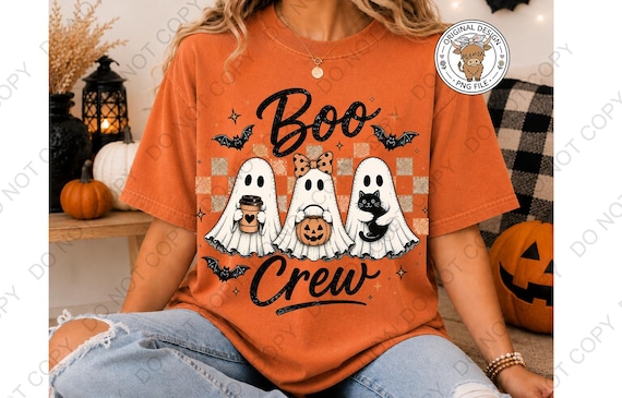 Boo Crew PNG, Cute Halloween Ghost Bats Trendy Shirt Sublimation Design DTF Print Ready File  (Digital Download)