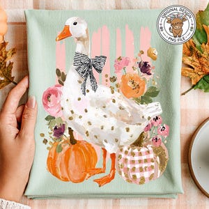 Preppy herfst T-shirt met grappige ganzen en pompoenen - trendy designs (PNG, DTF & sublimatieprintklaar)