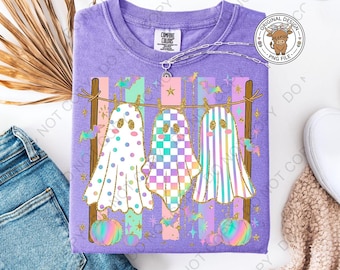 Striped Ghosts Clothespins Halloween Png, Preppy Stripe Polka Dot Checker Shirt Sublimation Designs (Digital Download)