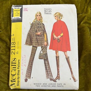 VINTAGE McCalls 2118 | Misses Junior Cape Pants Pattern | Size 9 | UNCUT