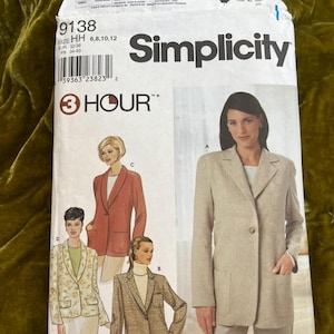 VINTAGE Einfachheit 9138 Misses Jacke Muster | Größe 6–12 | 3 Stunden Blazer | UNGESCHNITTEN
