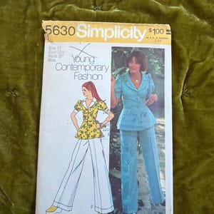 May include: Simplicity sewing pattern for Young Contemporary Fashion, size 10. The pattern features illustrations of a yellow floral top with white pants and a blue jacket with matching pants. The pattern includes bust and waist measurements.
