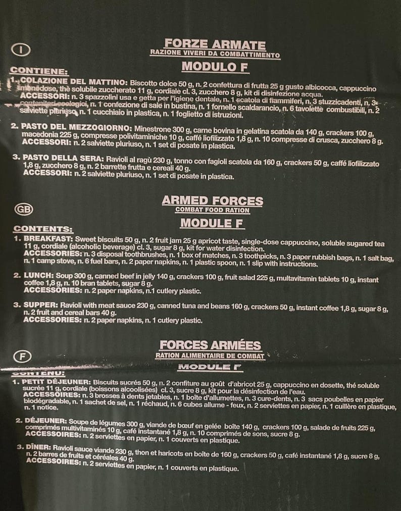 Italian Combat Rations Set – 7 Modules A–G Military MRE, NATO Field ...