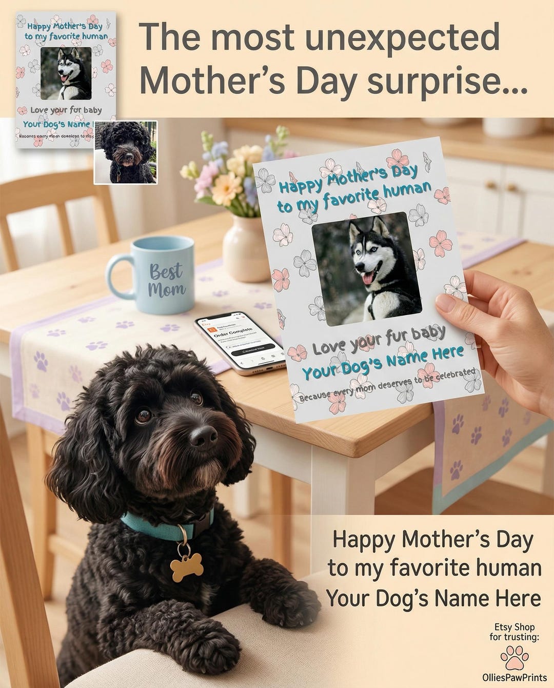 Customizable Dog Mothers Day Card – From Fur Baby, Favorite Human ...