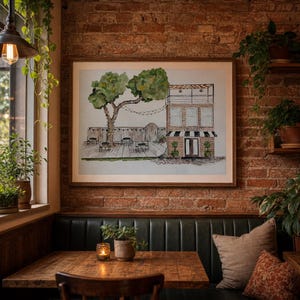 Cozy Quaint hand painted watercolor restaurant art digital download