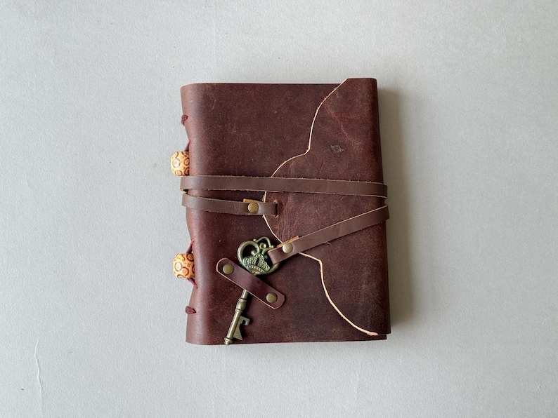 Vintage Leather Journal With Key Lock Strap – Handmade Rustic 5x7 Diary ...