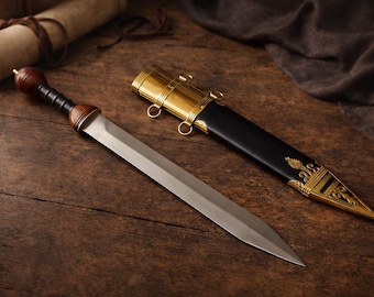 Réplica de espada romana Gladius forjada a mano / Exhibición en acero con alto contenido de carbono