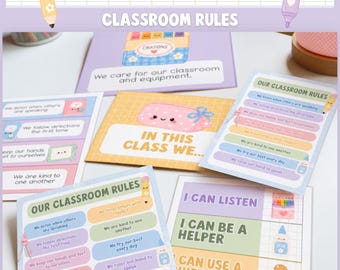Editable Pastel Classroom Rules Posters, Class Rule Signs, Canva Anchor Chart DB1