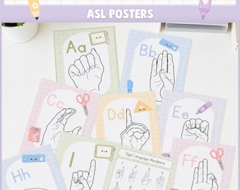 Playful ASL Hand Signals Display, Editable Classroom Management Posters, Canva Decor DB1