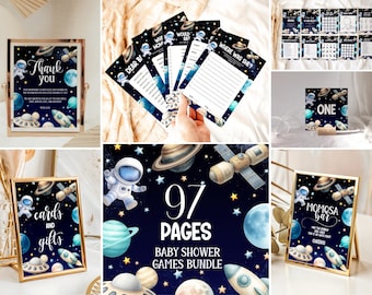 Over The Moon Space Baby Shower Game Bundle – Astronaut Galaxy Theme (Canva Template) VU2