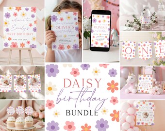 Daisy 1st Birthday Invitation Bundle - Isn't She Onederful Party Celebration Kit - DF1