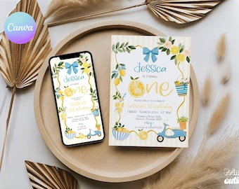 Main Squeeze Birthday Invitation Set – Italian Lemon Mediterranean Theme (Canva Template) LN1