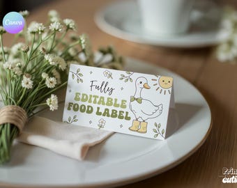 Etiquetas de comida de One Silly Goose: Carpas de buffet verde salvia (plantilla editable de Canva) SG1