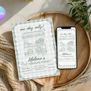 First Market Birthday Invitation Set – One Day Only Theme (Editable Canva Template) FK1
