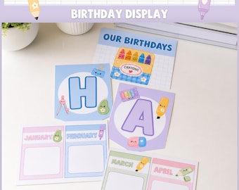 Playful Classroom Birthday Display, Editable Birthday Bulletin Board Canva Kit DB1