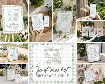 First Market Birthday Bundle – Locally Grown 1st Birthday (Editable Canva Template) FK1
