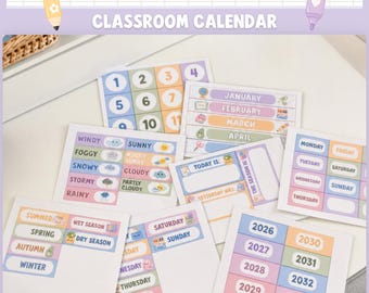 Editable Pastel Pocket Chart Calendar, Days Months Weather Cards, Classroom Decor DB1