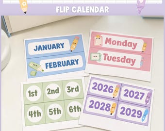 Playful Flip Calendar Editable, Bright Classroom Calendar Cards, Date Display Canva DB1