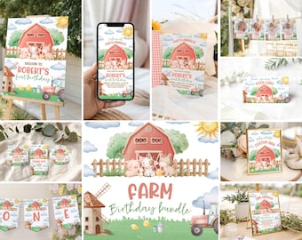 Farm Birthday Bundle – Calling All Party Animals Theme (Editable Canva Template) FM1