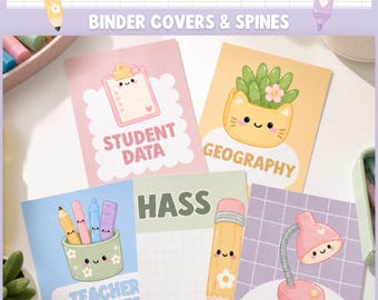 Editable Pastel Binder Covers and Spines, Teacher Planner Covers, Canva Decor DB1