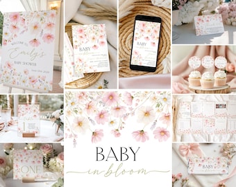 Baby in Bloom Baby Shower Bundle – Wildflower Garden Floral Theme (Editable Canva Template) ED2