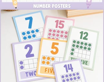 Playful Pastel Number Posters 0-30, Editable Math Wall Decor, Classroom Canva DB1