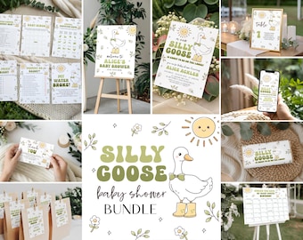 Silly Goose Baby Shower Bundle – Goose On The Loose Theme (Editable Canva Template) SG2