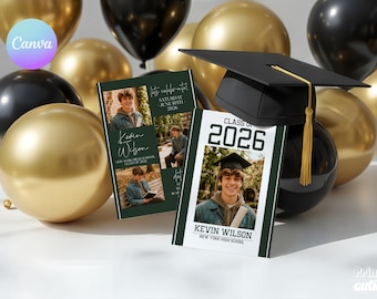 Dark Green Graduation Party Invitation for Him – High School or College Grad (Instant Download)