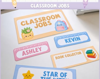 Playful Classroom Jobs Chart Editable, Student Helper Bulletin Board Canva Decor DB1
