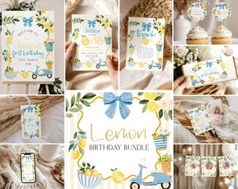 Main Squeeze 1st Birthday Party Bundle – Italian Lemon Mediterranean Theme (Canva Template) LN1