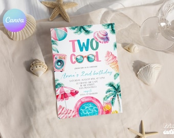 Two Cool Birthday Bash Invitation – Sunglasses and Beach Theme Pool Party (DIY Printable)
