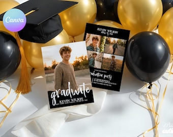 Masculine Grad Announcement Class of 2026 – Photo Collage Card (Instant Download)