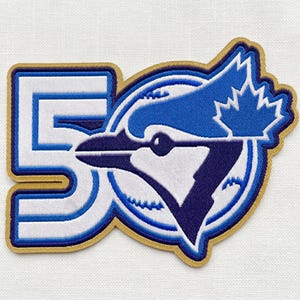 Toronto Blue Bird Jays 50th Anniversary Baseball Patch, Jersey Embroidery Detail