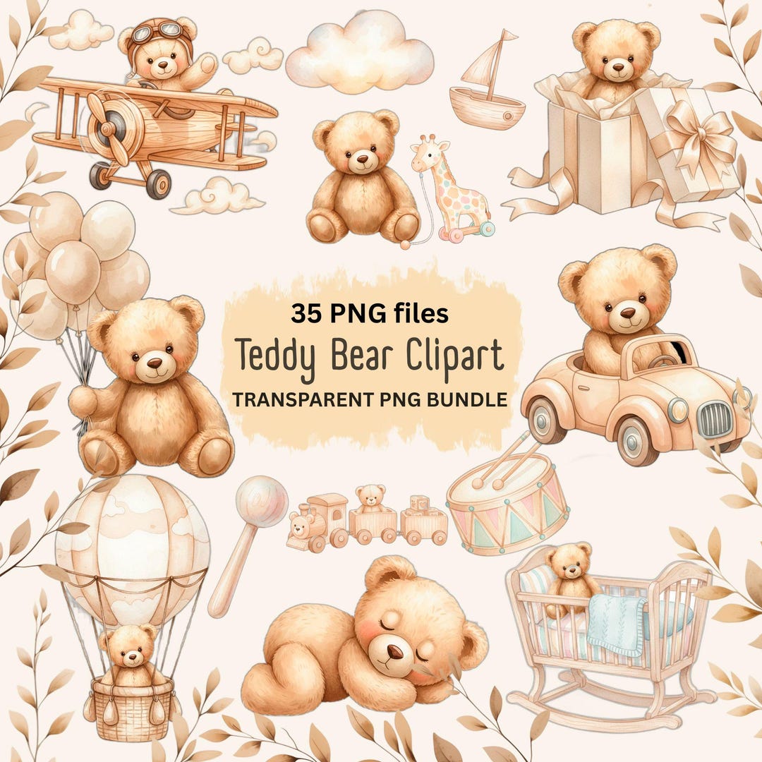 Teddy Bear Clipart Bundle, Watercolor Nursery Illustrations, Neutral ...