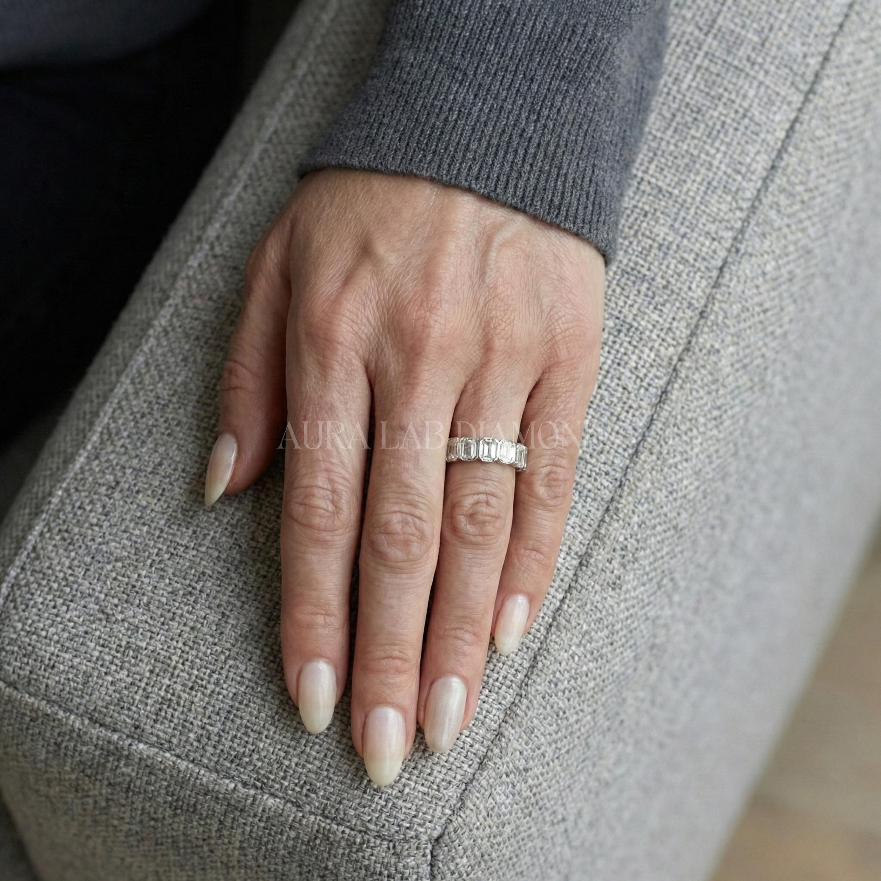 Asscher Cut Moissanite Full Eternity Band 14k Gold Bezel Stacking ...